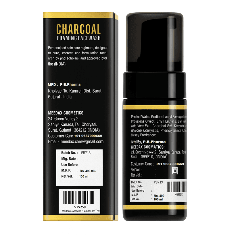 MEEDAX Charcoal Foaming Facewash with Vitamin B3 & Activated Charcoal, 100ml view 2