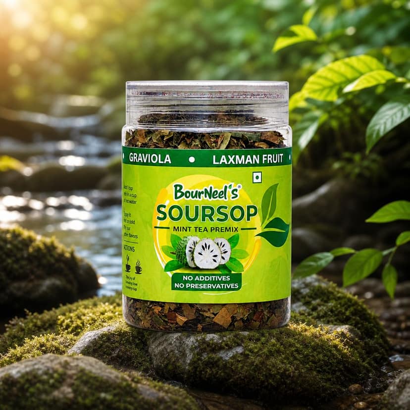BourNeel's® Soursop Mint Tea Box (20 Bags)|Dipping Tea Bags | Combination of Dry Soursop Leaves & Mint Leaves| No Preservatives | Graviola Laxman Phal Dry Leaves | High Vitamin C |Soursop Mint Kadha Tea | view 5