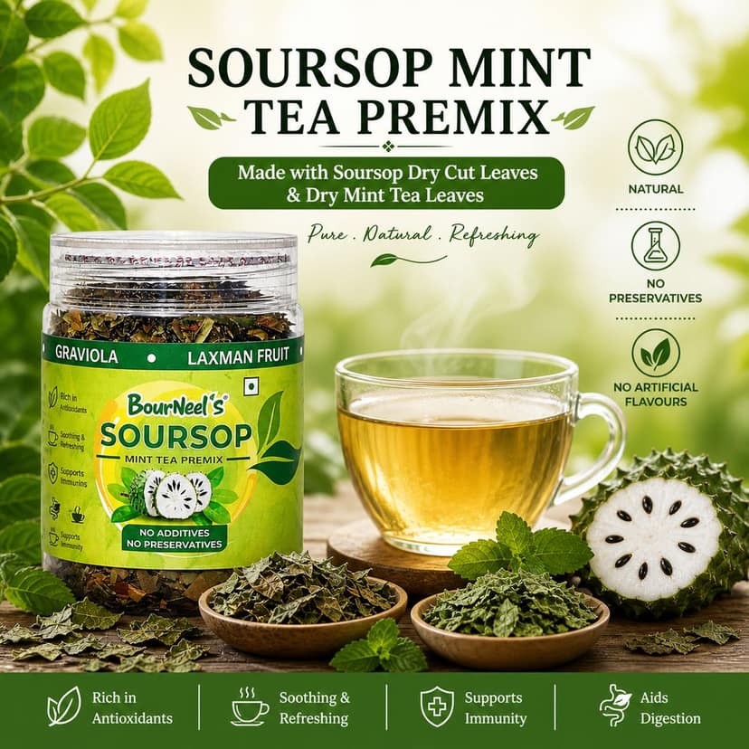 BourNeel's® Soursop Mint Tea Box (20 Bags)|Dipping Tea Bags | Combination of Dry Soursop Leaves & Mint Leaves| No Preservatives | Graviola Laxman Phal Dry Leaves | High Vitamin C |Soursop Mint Kadha Tea | view 6