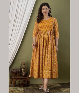 Nevisha Style Yellow Cotton Maternity Kurta Single