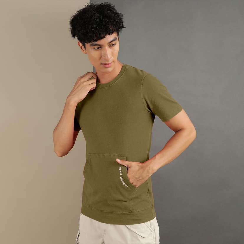 Ftx Men Solid Round Neck Kangaroo Pocket Half Sleeve Tshirt view 5