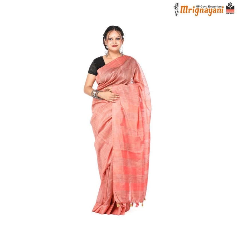 HANDLOOM COTTON LINEN SAREE WITH BLOUSE (SKU - 1SCZ02210522, SAREE-1133) view 2