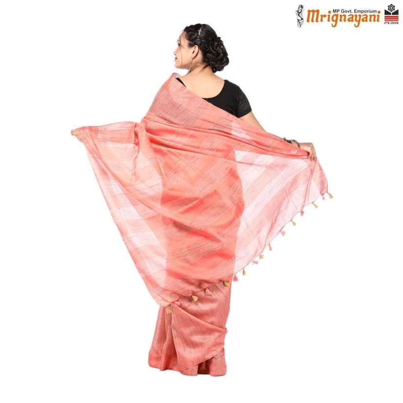 HANDLOOM COTTON LINEN SAREE WITH BLOUSE (SKU - 1SCZ02210522, SAREE-1133) view 4