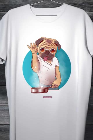 Salt Bae Nusret Pug Swag - Graphic Printed Mens Cotton quirky White Cotton Tshirt