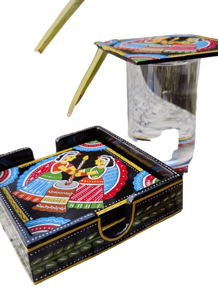 Exquisite 4-Inch Tea Coaster with Authentic Tikuli Painting from Ancient Bihar Art view 2