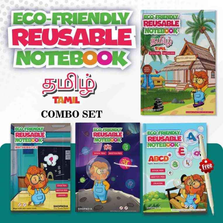 Tamil Combo Eco Friendly Reusable Notebooks for Handwriting & Learning Skills Improvement (Set 2)