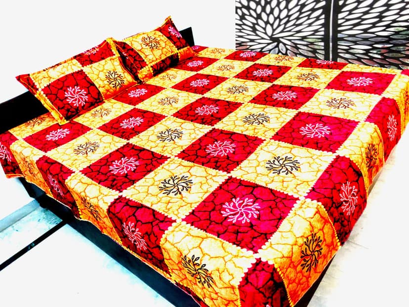 Omkar by R3 Inc. 250 TC Print Heavy Cotton Satin Double Bed Sheet with Pillow Cover