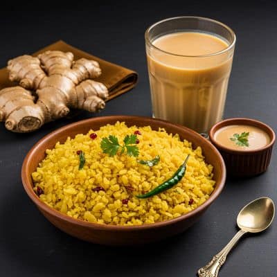 Ginger Chai with Poha