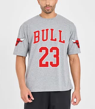 Men's Gray T-Shirt with Chicago Bulls Logo Graphic Printed T-shirt : AA(ARN)GREY_79