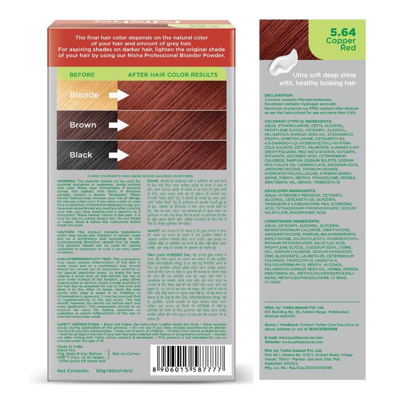 Nisha Creme Hair Color 5.64 Copper Red 120g, Permanent Hair Colour Ammonia Free Hair Color 100% Grey Coverage view 2