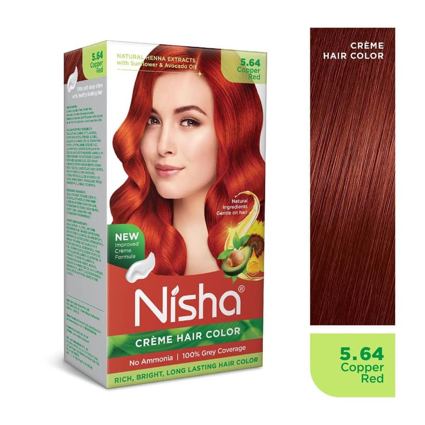 Nisha Creme Hair Color 5.64 Copper Red 120g, Permanent Hair Colour Ammonia Free Hair Color 100% Grey Coverage view 3