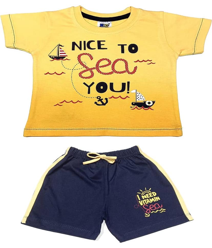 Kideon Pack of 1 Baby Boys 100% Cotton T-Shirt & Shorts ( Gold )
