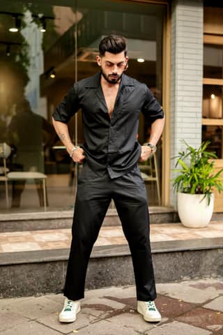 Black Plain Premium Cotton Co-Ords Set