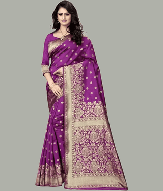 GARIYA Banarasi Silk Woven Saree With Unstitched Blouse Piece ( Blue )