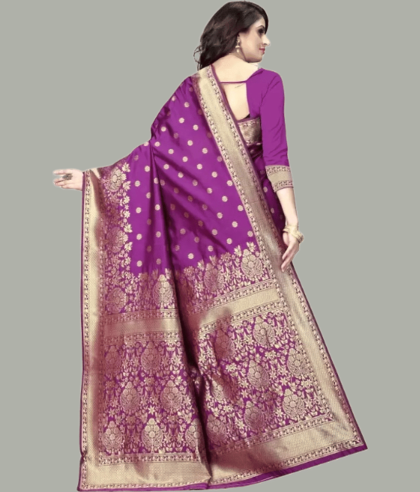 GARIYA Banarasi Silk Woven Saree With Unstitched Blouse Piece ( Blue ) view 2