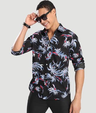 IVOC 100% Cotton Regular Fit Printed Full Sleeves Men's Casual Shirt - Black ( Pack of 1 )