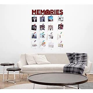 Khush Its Amazing Home Decor Wood Maroon Memories Hanging Photo Display, DIY Picture Photo Frame Collage Set Includes Multi colour Clips