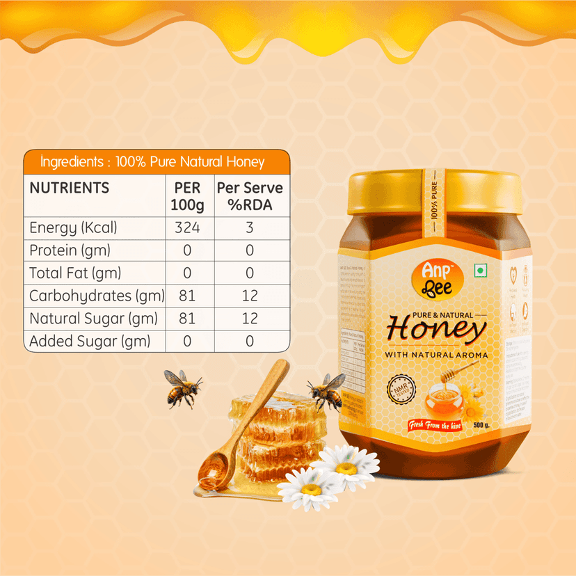 ANP BEE Raw Natural Honey 500g I 100% Pure, NMR Tested, Natural Honey I Unprocessed, and Unfiltered I No Sugar Adulteration I Honey for Weight Loss and Healthy Hair I Boost Immunity I Honey 500g I Pack of 1 view 6