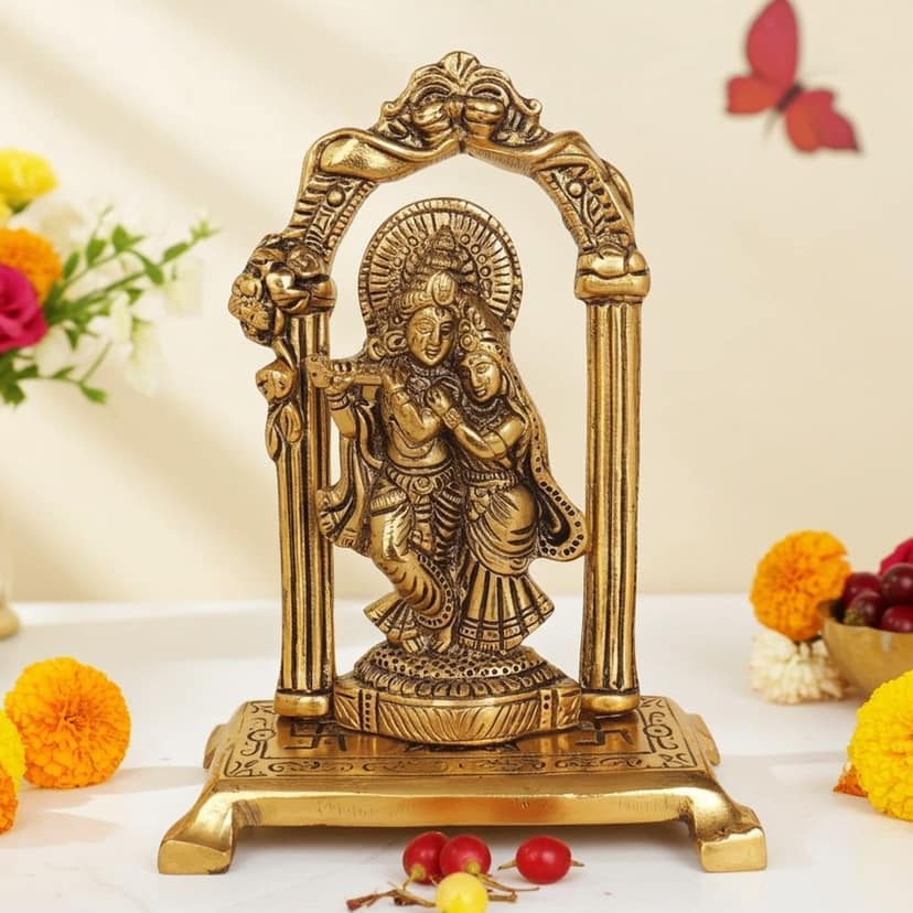 Aluminium Radha Krishna Idol ? Spiritual Decorative Showpiece, Height : 6.1 Inch (ASMAS381 G)