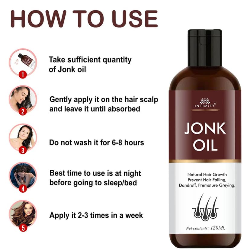 Intimify Jonk Hair Oil, hair growth oil, jonk oil, hair regrowth oil, anti haifall oil, promotes hair growth 120 ml view 4
