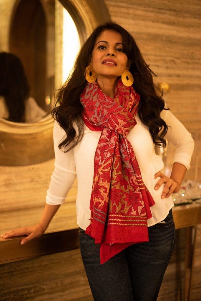 Namita's Favourite~ Handloom Pure Cotton Stoles With Delicate Kantha Hand Embroidery purple view 4