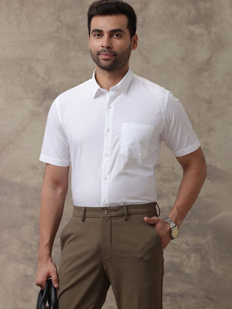 Mens Wrinkle Free White Half Sleeves Shirt Soft Touch