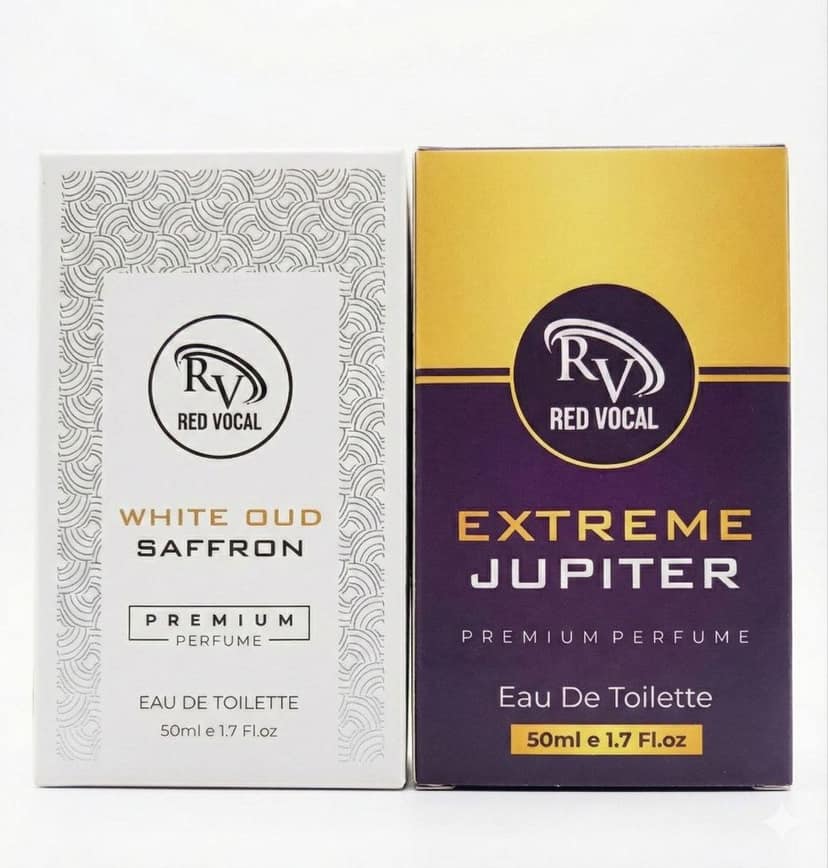 Red Vocal White Oud Saffron (Unisex) & Extreme Jupiter (Women) Premium Perfume Set – 2×50ml | Long-Lasting Luxury Fragrance