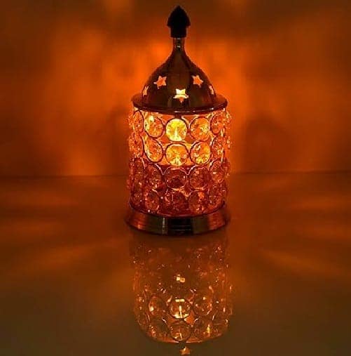 Brass with Crystal Embellished Deepak | Traditional Indian Oil Lamp | Home Decor | Diwali Decoration view 2
