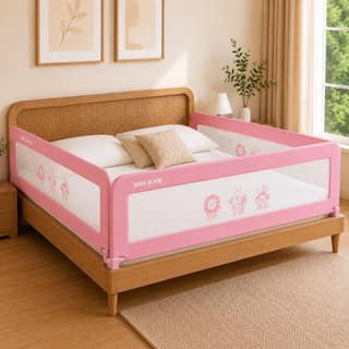 SAFE-O-KID (3 Sides Fully Foldable Baby Bed Rail Guard (6FT/182 CM) with 1 Year Warranty, Extra Tall Safety Bed Barrier for Toddlers, Breathable Mesh, Child Fall Protection, Easy Fold Design - Pink SAFE-O-KID (3 Sides Fully Foldable Baby Bed Rail Guard (