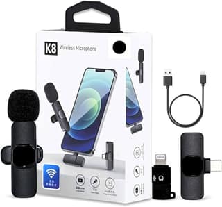 K8 Wireless Microphone, Ultra-Low Latency, Automatic Noise Reduction, Compatible with iPhone and Android | K8 Wireless mic for Youtuber | 2In1 Mic for Android | K8 Bluetooth Mic for Vlogging