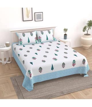 Uniqchoice Cotton Floral King Size Bedsheet With 2 Pillow Covers - Green