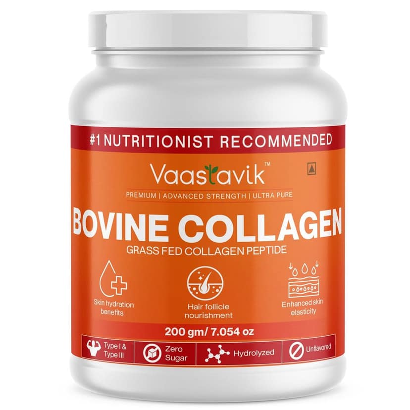 Vaastavik Bovine Collagen Powder Hydrolyzed Collagen Peptides Type 1 & Type 3 Grass Fed 200 gms