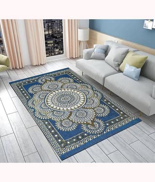 FURNISHING HUT Blue Polyester Carpet Traditional 5x7 Ft