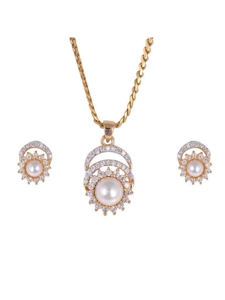 Gold plated AD and Pearl studded Pendant Earrings set chain for Women Girls view 7