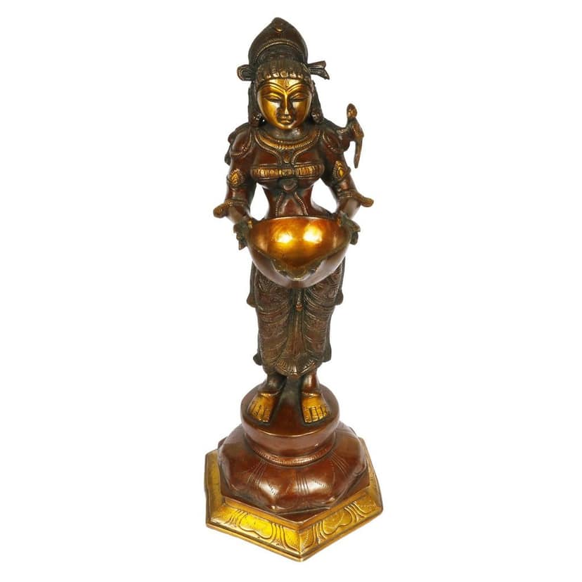 Artvarko Big Brass Lady Diya Welcome Deepluxmi Puja Decorations Indian Diwali Oil Lamp Pooja Light Mandir Home Decor Lamps Decorative Wicks Diyas 17 Inches