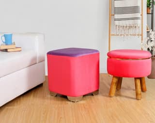 ShadowKart Ottoman Pouffes Sitting Stool for Living Room Furniture Wooden Footstools Puff Mudda Footrest Pouff for Office Home Decor, Combo