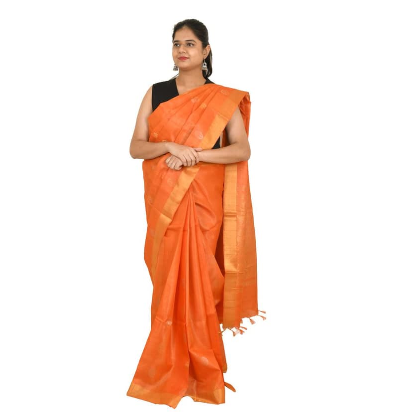 Tribes India Maroon Traditional Handloom Silk Saree with Zari Border