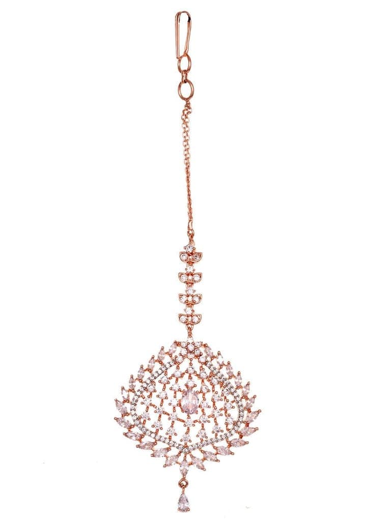 Rose Gold Toned AD Studded Handcrafted Statement Bridal Maangtika view 4