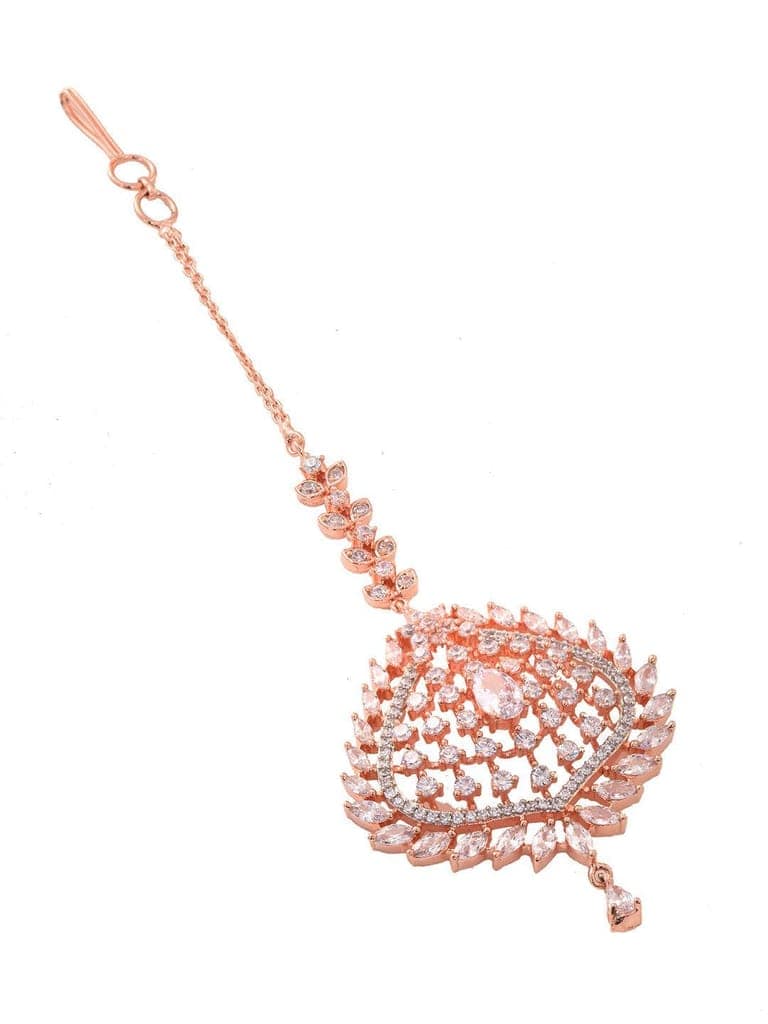 Rose Gold Toned AD Studded Handcrafted Statement Bridal Maangtika view 5