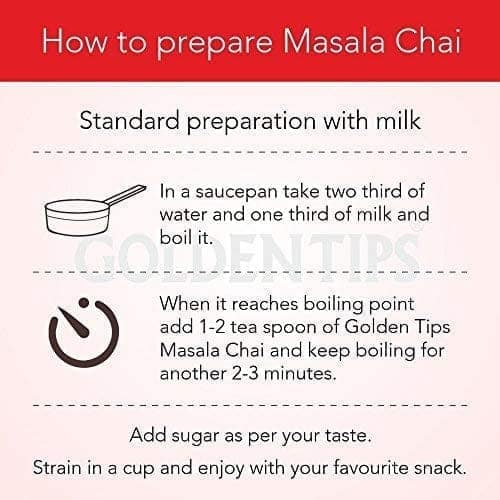 Golden Tips Indian Masala Chai, Loose Leaf Black Tea with Green Cardamom & Cinnamon, Spiced Tea Blend, Bold & Aromatic Flavor, Traditional Indian Chai (100 Gram, 50 cups) view 5