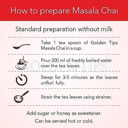 Golden Tips Indian Masala Chai, Loose Leaf Black Tea with Green Cardamom & Cinnamon, Spiced Tea Blend, Bold & Aromatic Flavor, Traditional Indian Chai (100 Gram, 50 cups) view 6