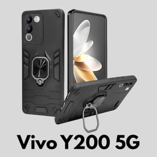 Mobile Cover for Vivo Y200 5G Armor Bumper Back Case with Ring Holder & Kick Stand | Shockproof (Hybrid TPU + PC)