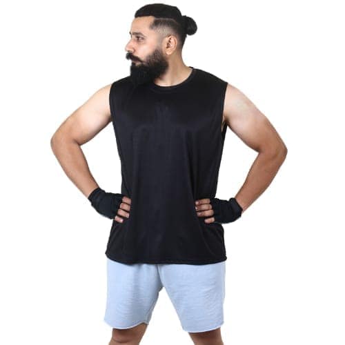 Men's Gym Sleeveless T-Shirt Black - Drifit, Quick Dry Sports Tank Top, Sando Vest view 7