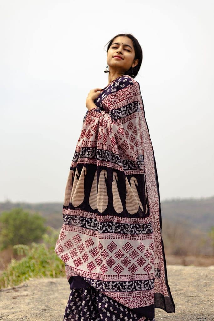 Kaisori Nandana Genda handblockprinted cotton saree view 4