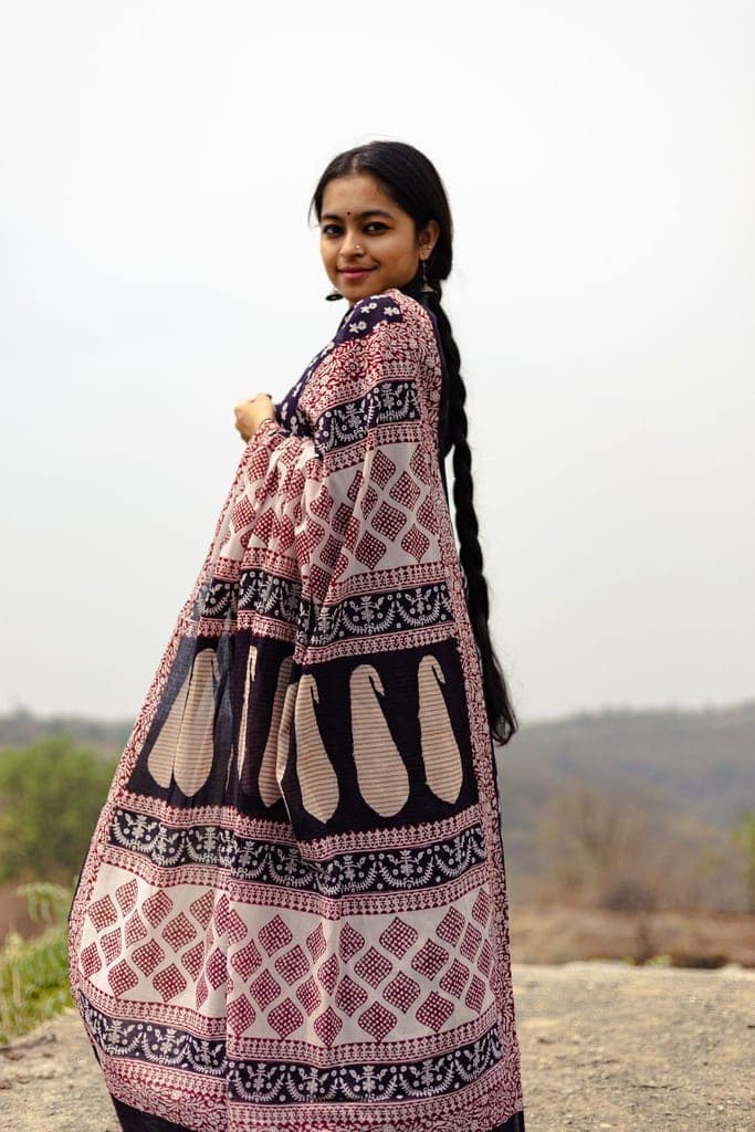 Kaisori Nandana Genda handblockprinted cotton saree view 5