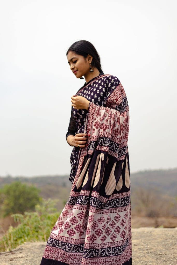 Kaisori Nandana Genda handblockprinted cotton saree view 6