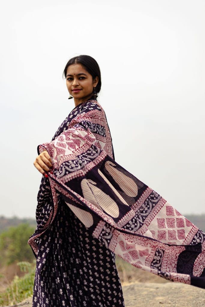 Kaisori Nandana Genda handblockprinted cotton saree view 7