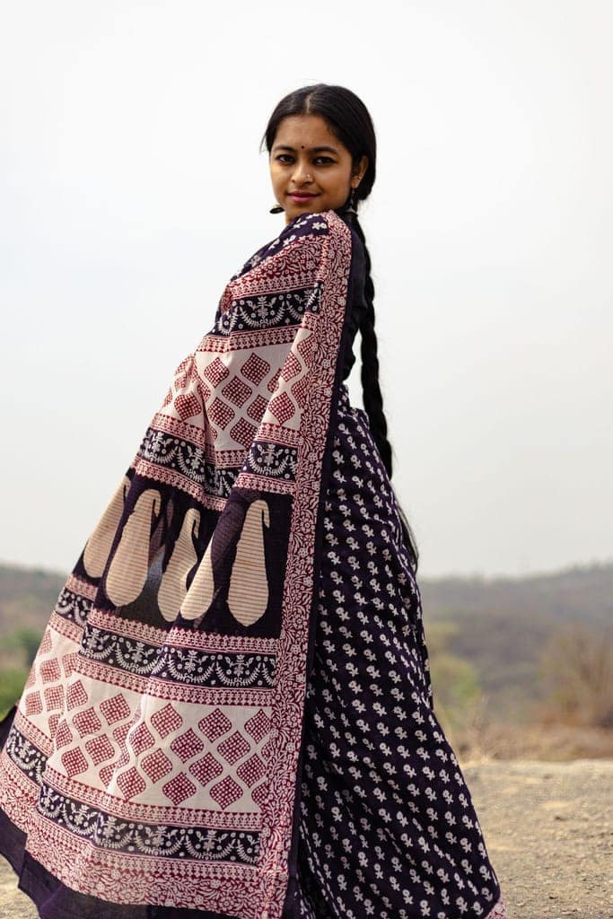 Kaisori Nandana Genda handblockprinted cotton saree view 9