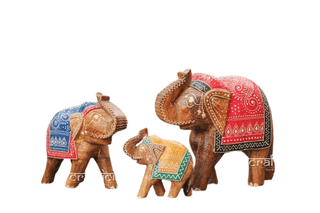 Wooden Elephant Rajasthani Gift Item Showpiece Set 3