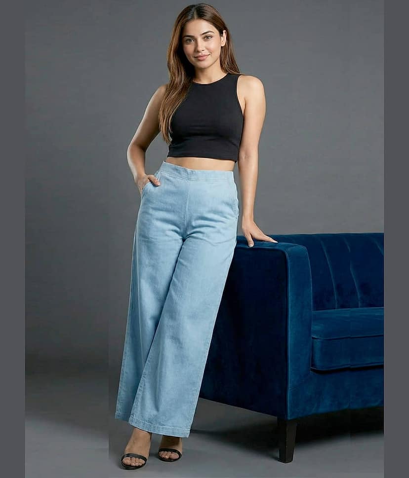 Addyvero Women Denim Wide Leg Trousers ( Light Blue )